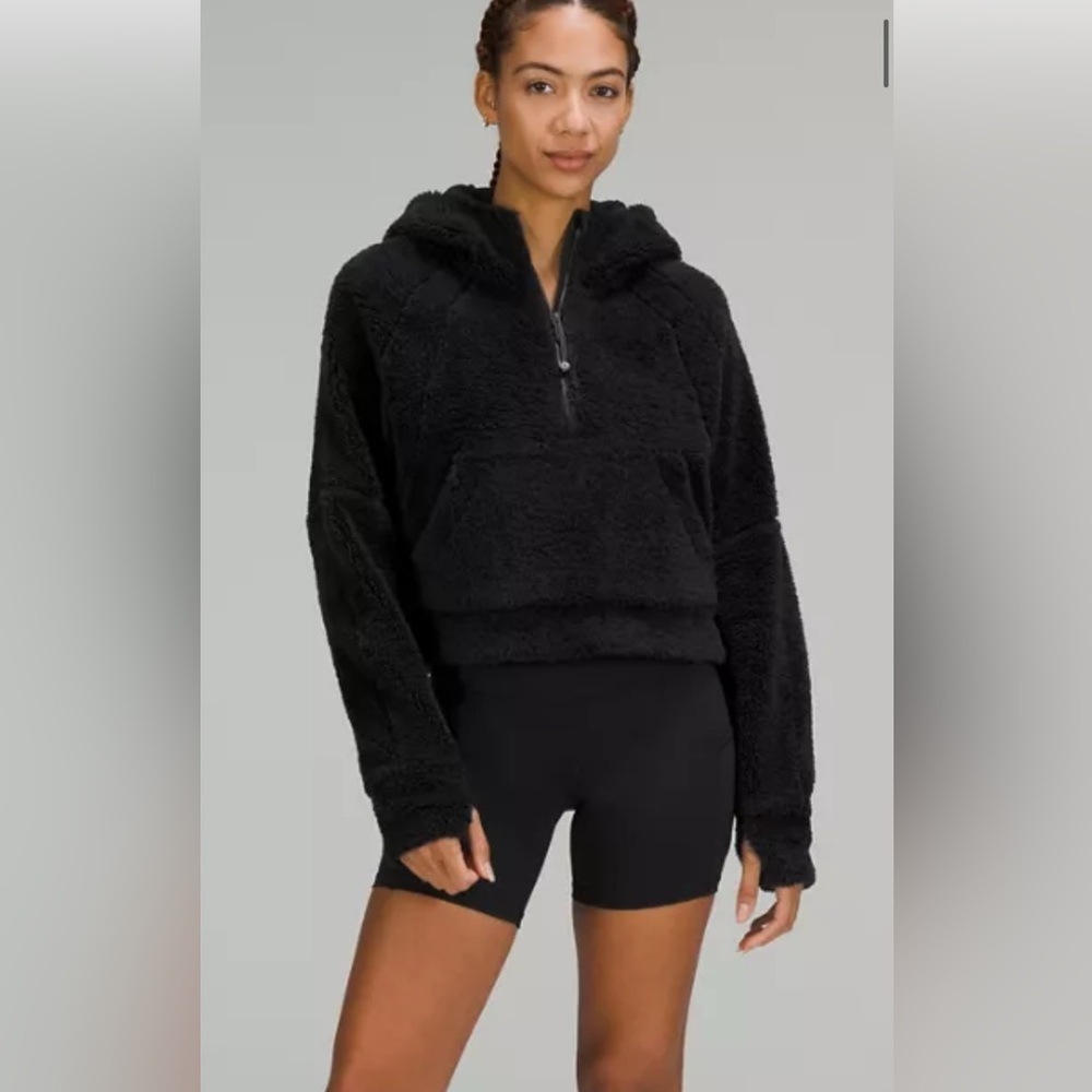 Lululemon M/L black sherpa fleece Scuba oversized half-zip hoodie 25” ptp 21” L - Picture 5 of 9